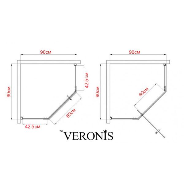 Душова кабіна Veronis KN-16-00 90х90х204 пятикутна мілкий піддон kv033 фото